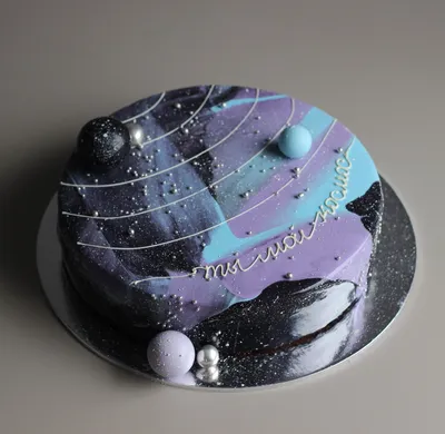Торт с кремовым покрытием Космос и планетами фотопечатью
