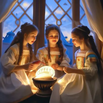 Иллюстрация Три девицы под окном в стиле 2d, живопись, книжная