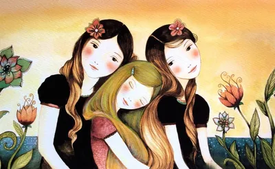 Иллюстрация три сестры в стиле мода и красота | 