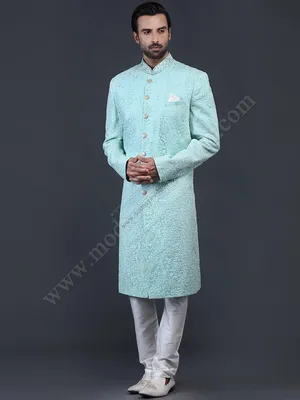 Цвета морской волны индийский свадебный мужской костюм из фатина -  индийский свадебный мужской костюм Спас-Деменск цена