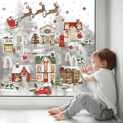 Новогодние наклейки на окна и стены "Новогодний Снеговик заглядывает в окно",  для декора на новый год, двусторонние, размер листа 23,7х33 см купить по  выгодной цене в интернет-магазине OZON (1243286031)