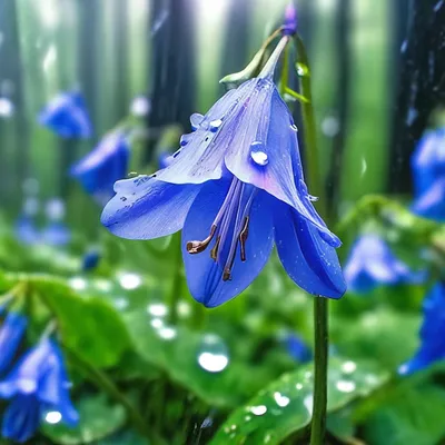 Rotundifolia колокольчика колокольчик цветок шотландских или Шотландии  Bluebell красивый темносиний с белыми тычинками на Grayish Стоковое  Изображение - изображение насчитывающей ботаническую, колокольчик: 196888413