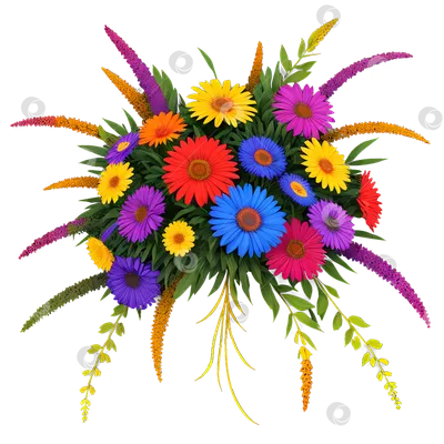 Стилизованые яркие цветы на прозрачном фоне. PNG - Ozero - российский  фотосток