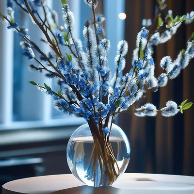 Ветка цветущей вербы, голубые цветы …» — создано в Шедевруме