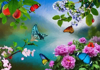 цветы бабочки мечты голубой фон Обои Изображение для бесплатной загрузки -  Pngtree