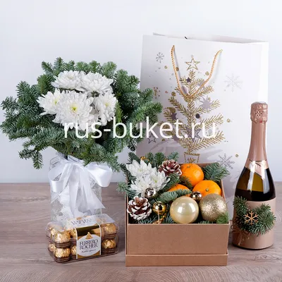 Композиция Подарочный набор "Долгожданный подарок с безалкогольным  шампанским"» с хризантемами - купить в Улан-Удэ за 9 410 руб