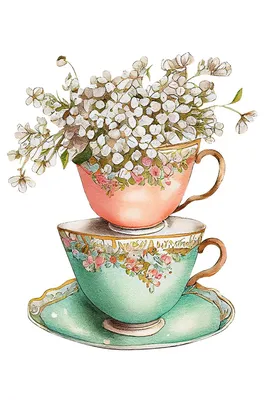 Cups with flowers. Чашки с цветами. PNG. в 2023 г | Цветы, Винтажные цветы,  Чашка