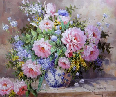 Картина маслом "Цветы в тонкой вазе" — В интерьер