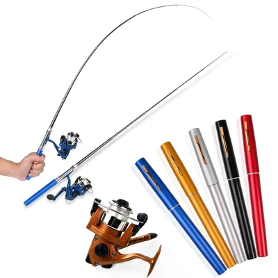 Купить Мини-ручка, портативная карманная телескопическая удочка с  вращающейся рыболовной катушкой для детей, подледная рыбалка | Joom