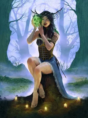 Fantasy art featuring a witch in a misty forest on Craiyon