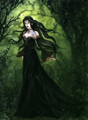 Fantasy artwork of a witch in misty forest on Craiyon