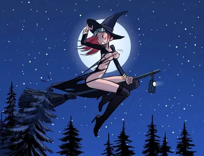 Обои ночь, Хэллоуин, ведьма, метла картинки на рабочий стол, раздел  праздники - скачать