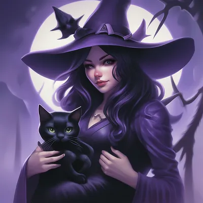 Witch with a cat. Ведьма с котом. PNG. | Ведьма, Кот, Хэллоуин