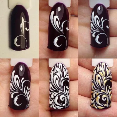 Вензеля на ногтях пошагово - фото, как рисовать | Swirl nail art, Nail art  designs, Nail art