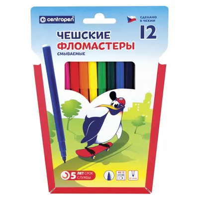 Фломастеры 12 ЦВЕТОВ CENTROPEN "Пингвины", смываемые, вентилируемый  колпачок, 7790/12ET, 7 7790 1286