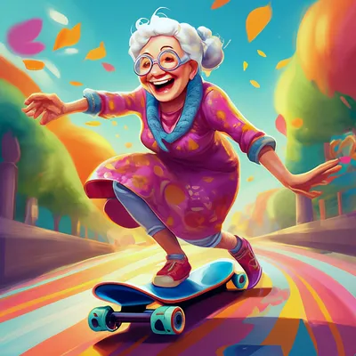 Иллюстрация веселая милая бабушка в стиле 2d, персонажи, реклама