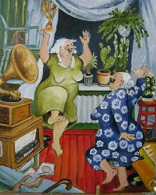 two old ladies making fun of someone | Inge look, Funny illustration,  Illustration