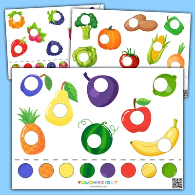 Распечатать игру на липучках «Фрукты, ягоды и овощи» в PDF