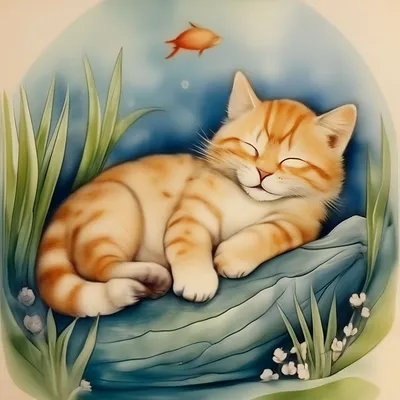 Милая, красивая, веселая кошка спит…» — создано в Шедевруме