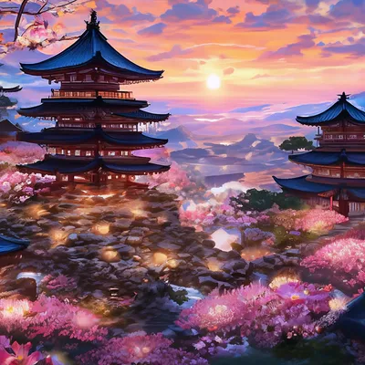 Япония весенний пейзаж с высоты …» — создано в Шедевруме