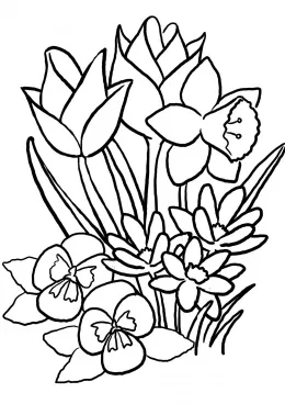Весенние цветы изолированная страница раскраски для детей | Премиум векторы