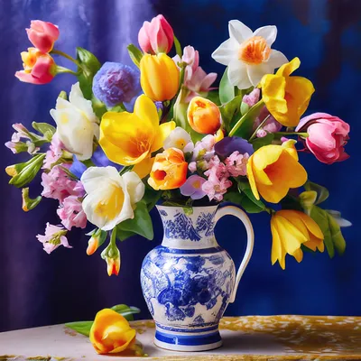 Букет весенних цветов в вазе» — создано в Шедевруме