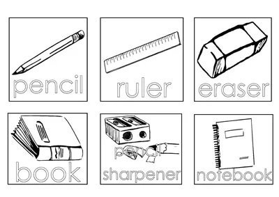 Раскраски английском, Раскраска Школьные принадлежности на английском  Школьные принадлежности.