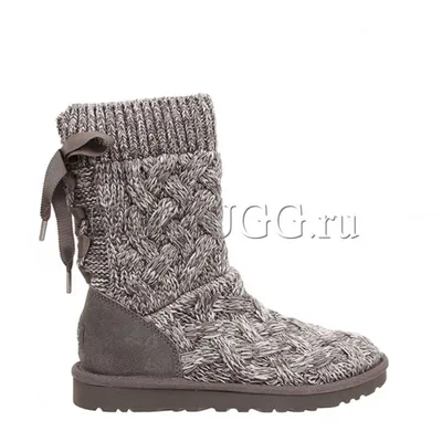 Вязаные угги серые с лентами UGG Classic Cardy Isla Grey цена 7190 руб в  интернет магазине 