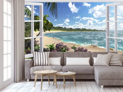 Фотообои "3D окно к морю" - Арт. 020871 | Купить в интернет-магазине Уютная  стена