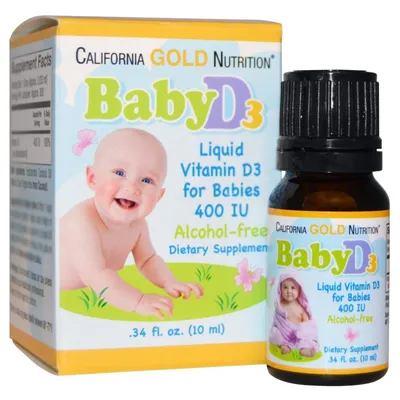 Купить Витамин Д-3 для детей, Baby Vitamin D3, California Gold Nutrition, в  каплях, 400 МЕ (10 мкг), 10 мл в Тбилиси и Грузии