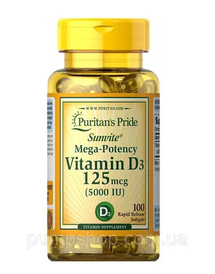 Витамин Д-3 Puritan's Pride Vitamin D3 5000 IU 100 капс.: продажа, цена в  Кривом Роге. Биодобавки от ""PUMPshop" - Спортивное питание" - 834308104