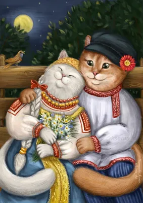 Иллюстрация Влюбленные котики в стиле 2d | 