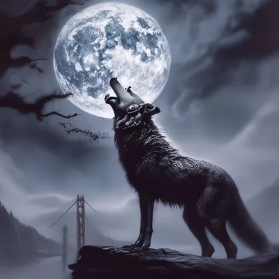 Волк воющий на луну» — создано в Шедевруме