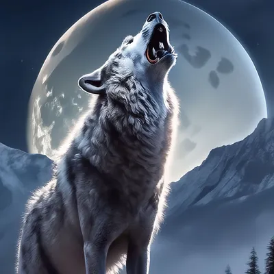 Волк воющий на большую луну, …» — создано в Шедевруме