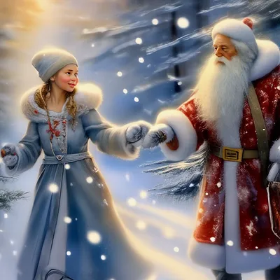 Волшебные Дед Мороз со Снегурочкой …» — создано в Шедевруме
