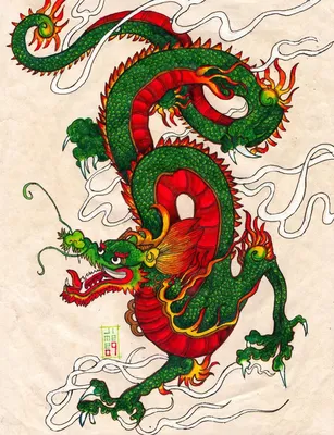 Китайский дракон простой рисунок. Скачать и распечатать