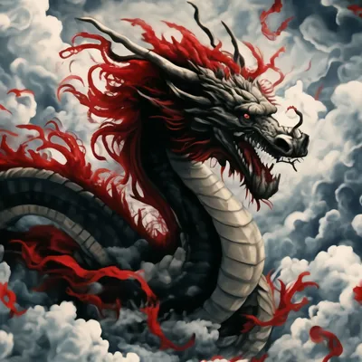 Восточный дракон в облаках, суми-э…» — создано в Шедевруме