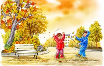Раскраски лис, Раскраска Время года Осень Падают листья Осень.