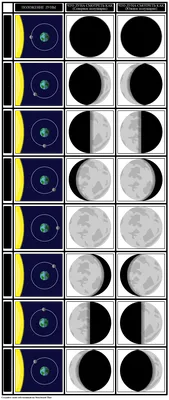 Фазы Луны, новолуние, полнолуние, растущая Луна, убывающая Луна, лунные фазы  Луны