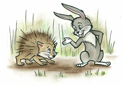 Иллюстрация Еж и заяц в стиле графика | 