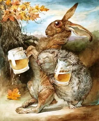 Оригинал схемы вышивки «заяц с ежиком и пивом» (№1878670) - Вышивка крестом