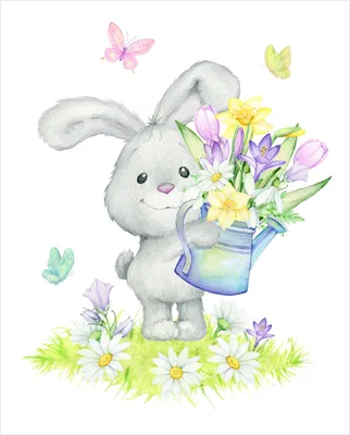 Bunny with flowers. Зайчик с цветами. PNG. в 2023 г | Иллюстрации кроликов,  Детские рисунки, Детские постеры