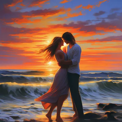 Картинка влюбленная пара силуэт закат солнца море любовь обои на рабочий  стол
