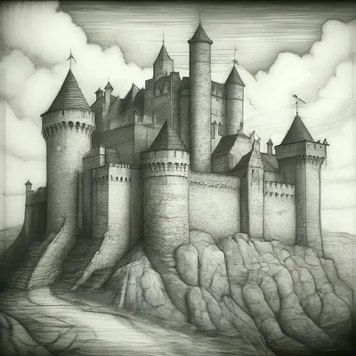Замок сказочный рисунок карандашом - 70 фото