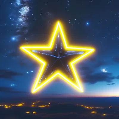 Неоновая жёлтая звезда по центру, …» — создано в Шедевруме