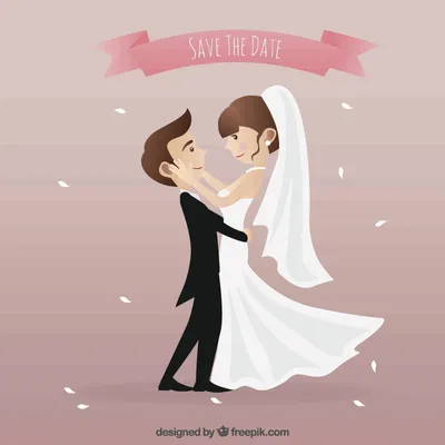 Мультяшные невеста и жених на свадебном фоне из розовых сердечек | Премиум  векторы