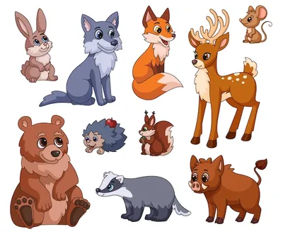 Набор персонажей мультфильмов о животных | Премиум векторы