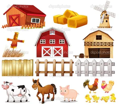 Иллюстрация вещи и животных на ферме на белом фоне | Farm vector, Farm  images, Farm animals