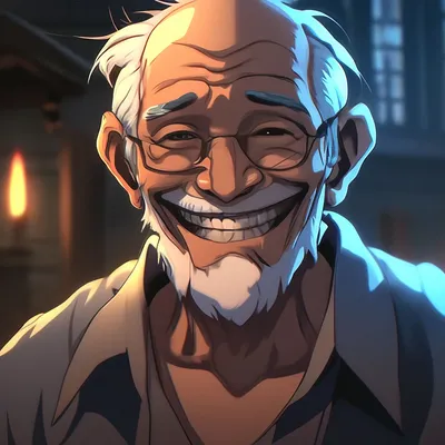 Жуткий аниме дед с жуткой улыбкой …» — создано в Шедевруме