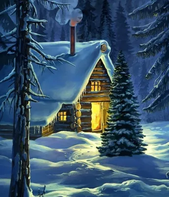 Зима домик в лесу 